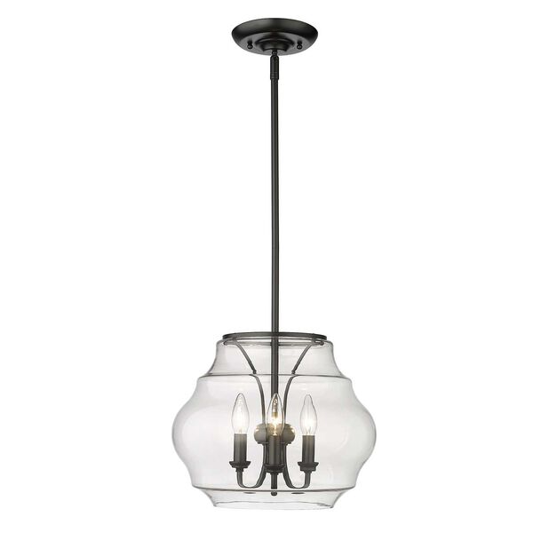 Annette Matte Black Three-Light Pendant with Clear Glass, image 1